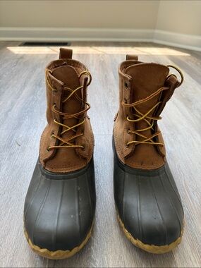 Field & Stream Brown Leather and Black Rubber Lace-Up Rain Boots